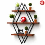 Iron Wall Shelf Rhombus Shape (Metal +Wood) - Image 2