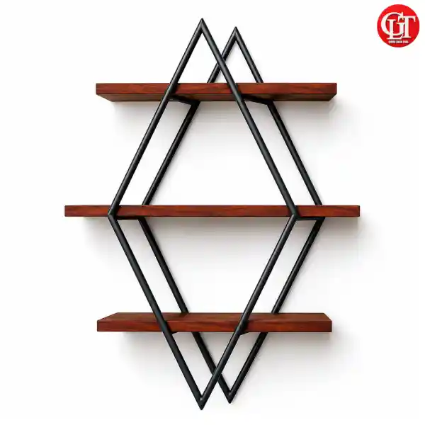 New Project (86) Iron Wall Shelf Rhombus Shape (Metal +Wood) - Image 1